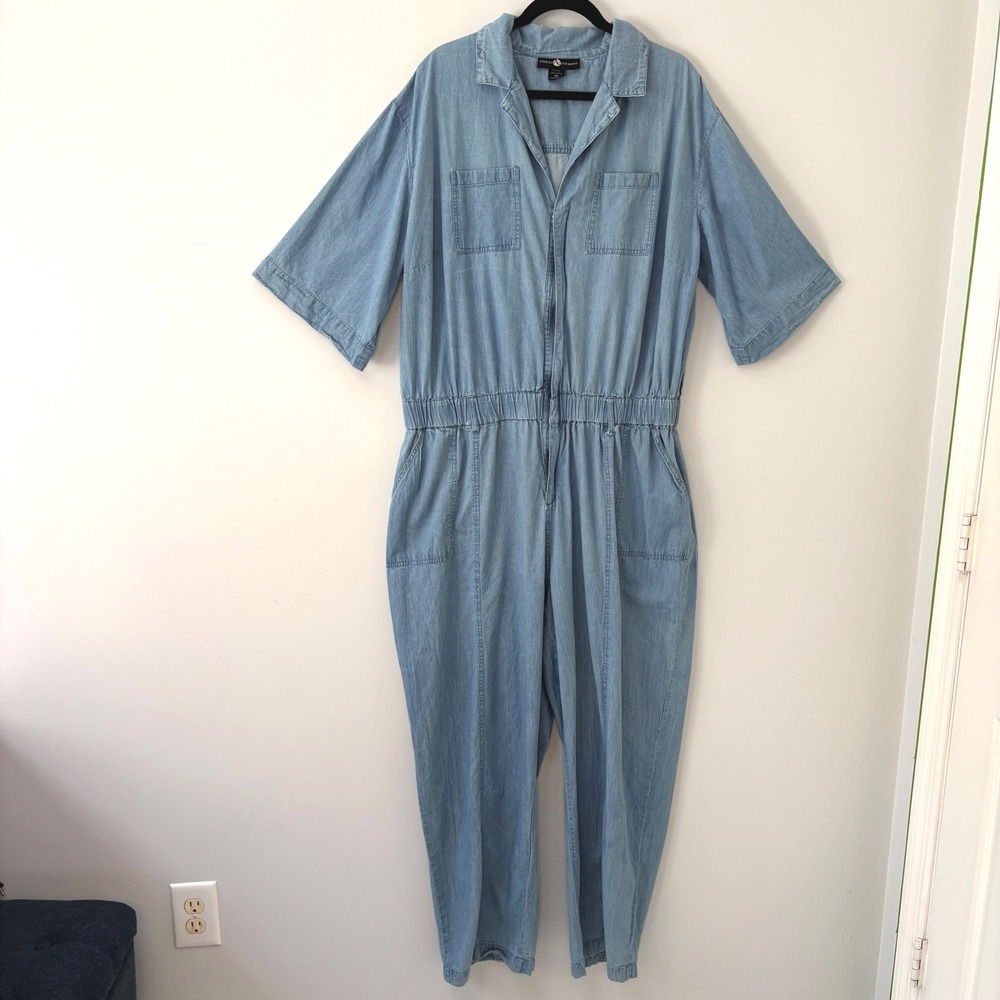 Ashley Stewart Light Denim Zip Front Utility Jumpsuit Womens Plus‎ 20